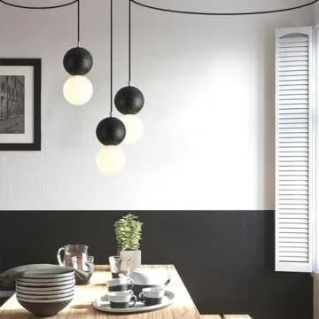 SIMEESO Black Concrete Pendant Light Plug in Modern Cement Pendant Light Hanging Globe Round Stone Pendant Lamp Industrial Light fixtures for Kitchen Island Living Room Dining Room,G9