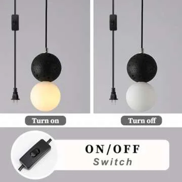 SIMEESO Black Concrete Pendant Light Plug in Modern Cement Pendant Light Hanging Globe Round Stone Pendant Lamp Industrial Light fixtures for Kitchen Island Living Room Dining Room,G9