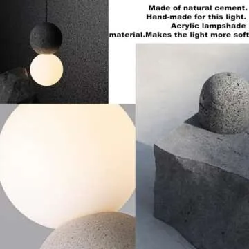 SIMEESO Black Concrete Pendant Light Plug in Modern Cement Pendant Light Hanging Globe Round Stone Pendant Lamp Industrial Light fixtures for Kitchen Island Living Room Dining Room,G9