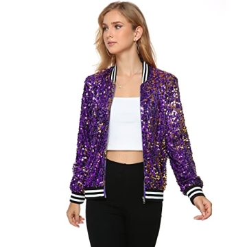 Yutuwomsfushi Womens Long Sleeve Sequin Open Front Zipper Jacket for Women