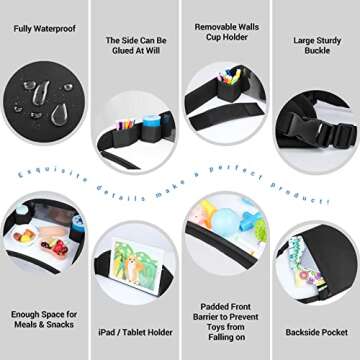 COOLBEBE Kids Travel Tray for Toddler Car Seat, Travel Tray for Airplane, Toddler Car Seat Lap Tray, Carseat Table Tray for Kids Travel Activities (Black -2PCS)