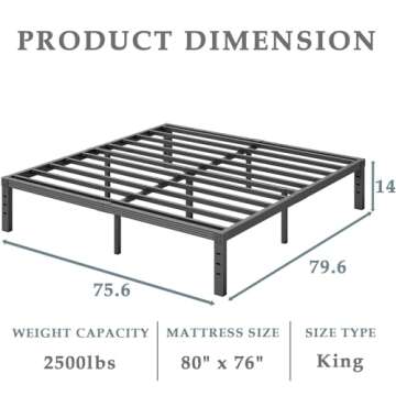 FSCHOS Bed-Frame, 14 Inch Metal Platform, No Box Spring Needed, Heavy Duty Bed Frame Easy Assembly, ...