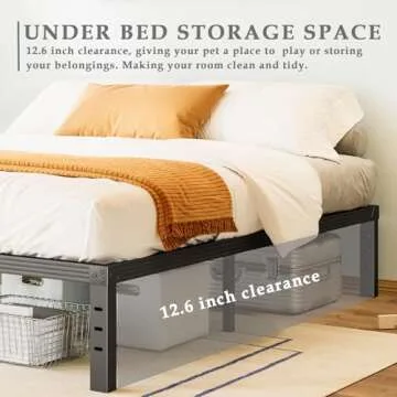 FSCHOS Bed-Frame, 14 Inch Metal Platform, No Box Spring Needed, Heavy Duty Bed Frame Easy Assembly, Noise Free, Black, King Size
