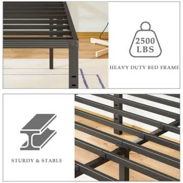 FSCHOS Bed-Frame, 14 Inch Metal Platform, No Box Spring Needed, Heavy Duty Bed Frame Easy Assembly, Noise Free, Black, King Size