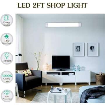 Airand Utility LED Shop Light Fixture 2FT 4FT with Plug, Linkable LED Tube Light 5000K Under Cabinet Lighting,1800 LM LED Ceiling and Closet Light 18W, Corded Electric with ON/Off Switch