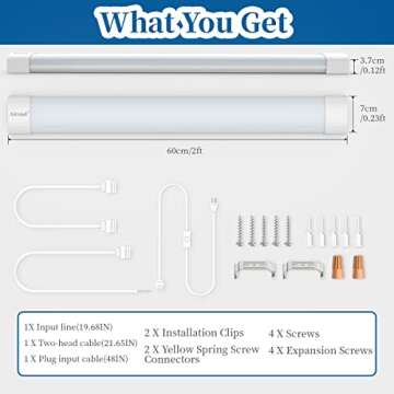 Airand Utility LED Shop Light Fixture 2FT 4FT with Plug, Linkable LED Tube Light 5000K Under Cabinet Lighting,1800 LM LED Ceiling and Closet Light 18W, Corded Electric with ON/Off Switch