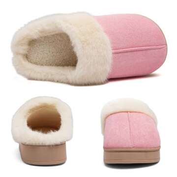 Harxxitd Women's Fuzzy House Slippers Memory Foam Slippers for Women Indoor and Outdoor Durable Anti...