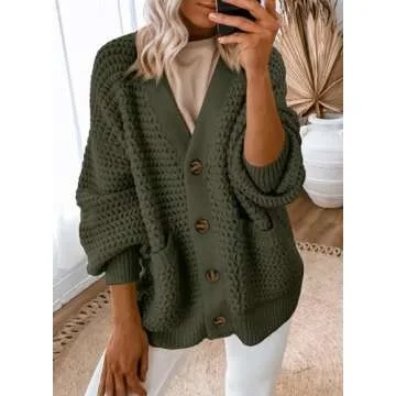 Dokotoo Womens Oversized Open Front Cardigan Sweaters for Women 2025 Fashion Ladies Fall Sweater Long Sleeve Autumn Chunky Fashion Soft Knit Winter Outerwear Coats Green X-Large