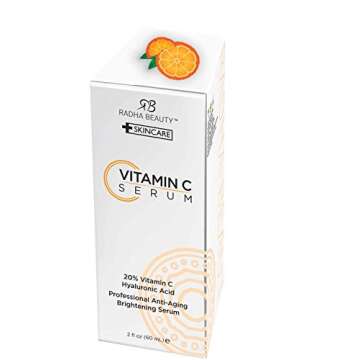 Radha Beauty Natural Vitamin C Serum 2oz, Vitamin C, Vitamin E, Hyaluronic Acid and Aloe, Facial Serum for Anti-Aging Wrinkles, Dark Spots, Fine Lines