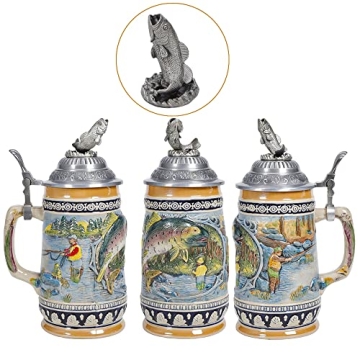 Authentic German Beer Stein with Pewter Lid for Oktoberfest