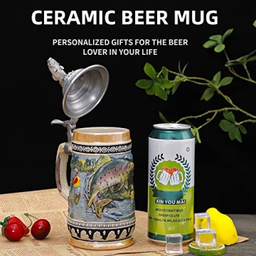 Authentic German Beer Stein with Pewter Lid for Oktoberfest