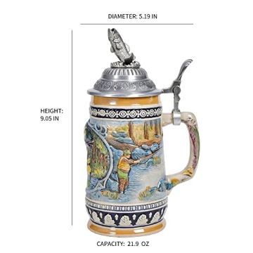 Authentic German Beer Stein with Pewter Lid for Oktoberfest