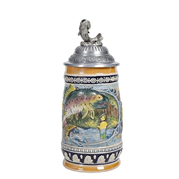 Authentic German Beer Stein with Pewter Lid for Oktoberfest