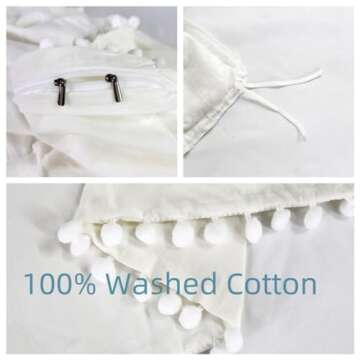 Softta White Bedding Set Twin XL Duvet Cover Pom Pom Ruffle Girls Duvet Covers Baby Teen 3 Pcs Vintage Farmhouse Boho Quilt Cover Bohemian 100% Washed Cotton Solid Color