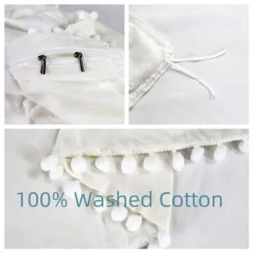 Softta White Bedding Set Twin XL Duvet Cover Pom Pom Ruffle Girls Duvet Covers Baby Teen 3 Pcs Vintage Farmhouse Boho Quilt Cover Bohemian 100% Washed Cotton Solid Color