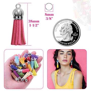 PAXCOO Tassels for Jewelry Making, 50pcs Leather Tassel Keychain Charms Bulk with 50pcs Jump Rings for Bracelets, Acrylic Key Chain Blanks and Craft Supplies