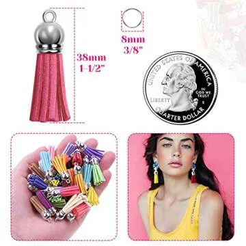 PAXCOO Tassels for Jewelry Making, 50pcs Leather Tassel Keychain Charms Bulk with 50pcs Jump Rings for Bracelets, Acrylic Key Chain Blanks and Craft Supplies