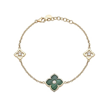 Lavari Jewelers Exquisite Floral Bracelet in 925 Sterling Silver with Malachite & Cubic Zirconia