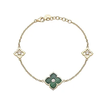 Lavari Jewelers Exquisite Floral Bracelet in 925 Sterling Silver with Malachite & Cubic Zirconia