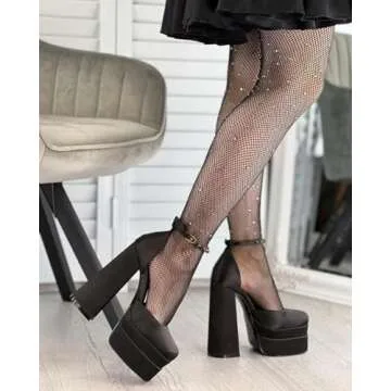 THESHY Womens Platform Chunky High Block Heels Ankle Strap Buckles Wedge Dress Pumps Fashion Shoes for Women Black