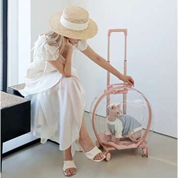 VETRESKA Pet Carrier with 2 Mats, Pink Pet Transport Luggage with Wheels and Telescopic Handle, Pet Travel Carrier for Small & Medium Dogs/Cats