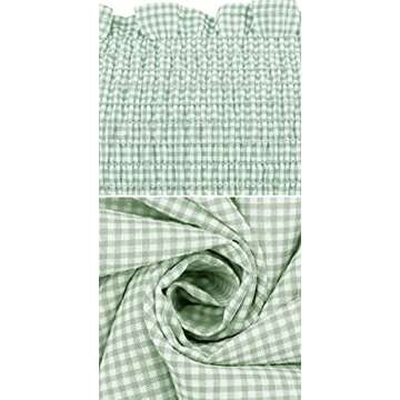 R.Vivimos Women's Summer Cotton Plaid Puff Sleeves Bow Casual Off-Shoulder Boho Midi Dress (Small,Green)