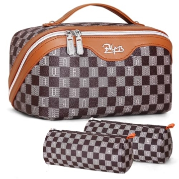 Travel Makeup Bags Set of 3 - Large Capacity PU Leather Organizers