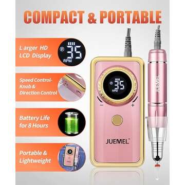 Nail Drills for Acrylic Nails Professional 35000rpm,JUEMEL Electric Nail File Machine 36W,Nail Drill Kits 120pcs for Home and Salon,Rechargeable Efile for Gel Nails,Acrylic,Manicure,Polishing Shape