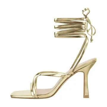 LISHAN Women's Square Toe Stiletto High Heels Strappy Lace Up Sandals Ankle Strap Gladiator Slingbac...