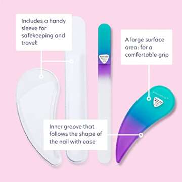 Bona Fide Beauty Ergonomic Nail File Set - 2PC Czech Glass Ergofile Set for Natural Nails and Acryli...