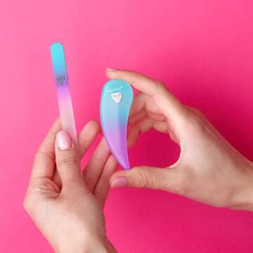 Bona Fide Beauty Ergonomic Nail File Set - 2PC Czech Glass Ergofile Set for Natural Nails and Acrylic Nails (Pastel Green and Violet)