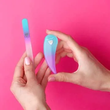 Bona Fide Beauty Ergonomic Nail File Set - 2PC Czech Glass Ergofile Set for Natural Nails and Acrylic Nails (Pastel Green and Violet)