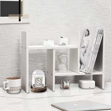 MASAKA B&W - Kawaii Storage Desktop Organizer for Your Desk Space, Double H Plants Display Shelf, Home Office Storage Rack Adjustable Stackable for Office, Dormitory (White*01)