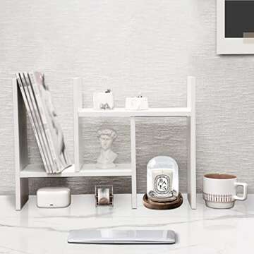 MASAKA B&W - Kawaii Storage Desktop Organizer for Your Desk Space, Double H Plants Display Shelf, Home Office Storage Rack Adjustable Stackable for Office, Dormitory (White*01)