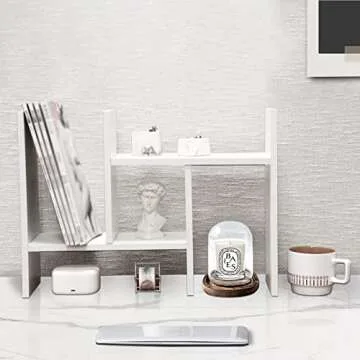 MASAKA B&W - Kawaii Storage Desktop Organizer for Your Desk Space, Double H Plants Display Shelf, Home Office Storage Rack Adjustable Stackable for Office, Dormitory (White*01)