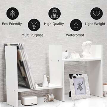 MASAKA B&W - Kawaii Storage Desktop Organizer for Your Desk Space, Double H Plants Display Shelf, Home Office Storage Rack Adjustable Stackable for Office, Dormitory (White*01)