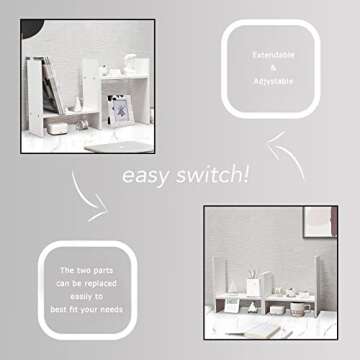 MASAKA B&W - Kawaii Storage Desktop Organizer for Your Desk Space, Double H Plants Display Shelf, Home Office Storage Rack Adjustable Stackable for Office, Dormitory (White*01)