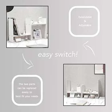 MASAKA B&W - Kawaii Storage Desktop Organizer for Your Desk Space, Double H Plants Display Shelf, Home Office Storage Rack Adjustable Stackable for Office, Dormitory (White*01)