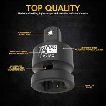 LEXIVON Impact Socket Adapter and Reducer 4-Piece Set | 1/4" - 3/8" - 1/2" Impact Driver Conversions...