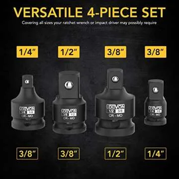 LEXIVON Impact Socket Adapter and Reducer 4-Piece Set | 1/4" - 3/8" - 1/2" Impact Driver Conversions, Chrome Molybdenum alloy steel (LX-112)