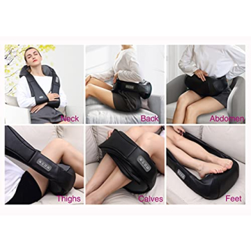 FIVE S FS8801-BLK Shiatsu Neck and Back Massager with Heat Deep Kneading Massage for Neck, Shoulders, Back, Legs, Feet for Home, Office, Car - Black