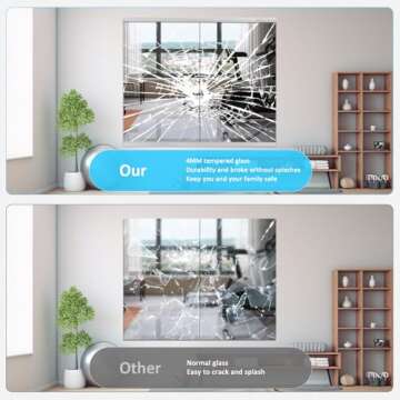 yarnuwa Gym Mirror, 56X16 Inch 3Pcs Large Home Gym Mirror, Frameless Wall Miiror, Tempered Glass Dance Mirror, Fitness Mirror, Wall Mounted Mirror for Gym, Yoga Dancing Studio, Living Room