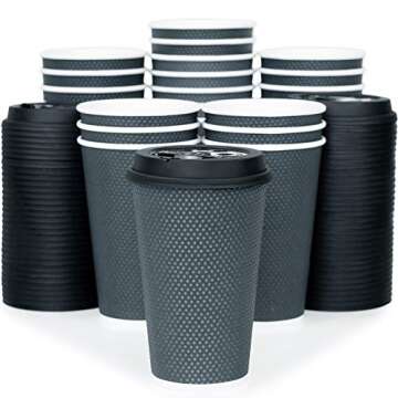 Glowcoast To Go Coffee Cups With Lids - 16 oz Disposable Coffee Cup With Lid (60 Set). Large Togo Tr...