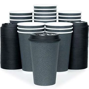 Glowcoast To Go Coffee Cups With Lids - 16 oz Disposable Coffee Cup With Lid (60 Set). Large Togo Tr...