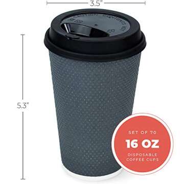 Glowcoast To Go Coffee Cups With Lids - 16 oz Disposable Coffee Cup With Lid (60 Set). Large Togo Travel Paper Hot Cups Insulated For Hot, Cold Beverage Drinks, No Sleeves Needed (Dusk Grey)