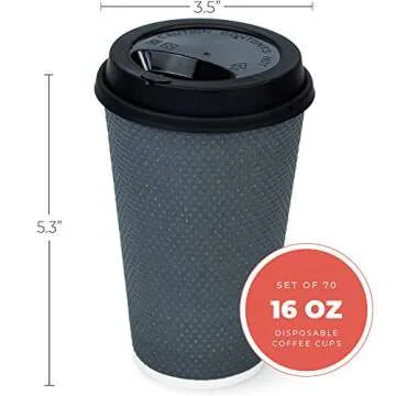 Glowcoast To Go Coffee Cups With Lids - 16 oz Disposable Coffee Cup With Lid (60 Set). Large Togo Travel Paper Hot Cups Insulated For Hot, Cold Beverage Drinks, No Sleeves Needed (Dusk Grey)