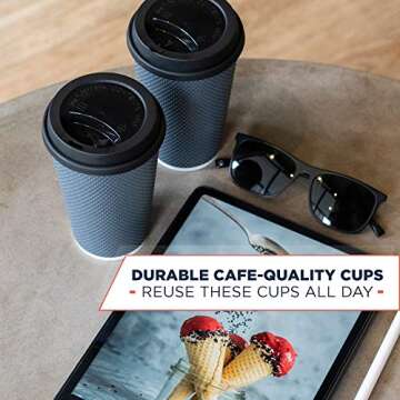 Glowcoast To Go Coffee Cups With Lids - 16 oz Disposable Coffee Cup With Lid (60 Set). Large Togo Travel Paper Hot Cups Insulated For Hot, Cold Beverage Drinks, No Sleeves Needed (Dusk Grey)