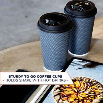Glowcoast To Go Coffee Cups With Lids - 16 oz Disposable Coffee Cup With Lid (60 Set). Large Togo Travel Paper Hot Cups Insulated For Hot, Cold Beverage Drinks, No Sleeves Needed (Dusk Grey)