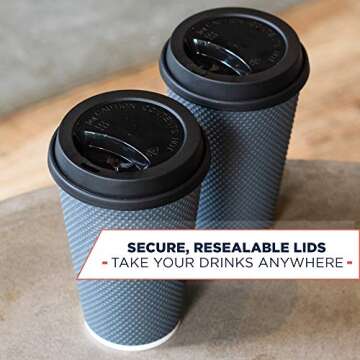 Glowcoast To Go Coffee Cups With Lids - 16 oz Disposable Coffee Cup With Lid (60 Set). Large Togo Travel Paper Hot Cups Insulated For Hot, Cold Beverage Drinks, No Sleeves Needed (Dusk Grey)