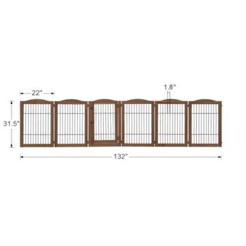 unipaws 132" Extra Wide Dog Gate and Pet Playpen, Free Standing Tall Dog Fence with Walk Through Door, Dog Barriers for Home, Use as Indoor Dogs Cats Pen, Rabbit Pen, Walnut